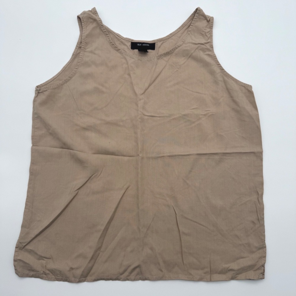 Silk House Womens Tan Beige 100% Silk Sleeveless Scoop Neck Tank Top Shell M